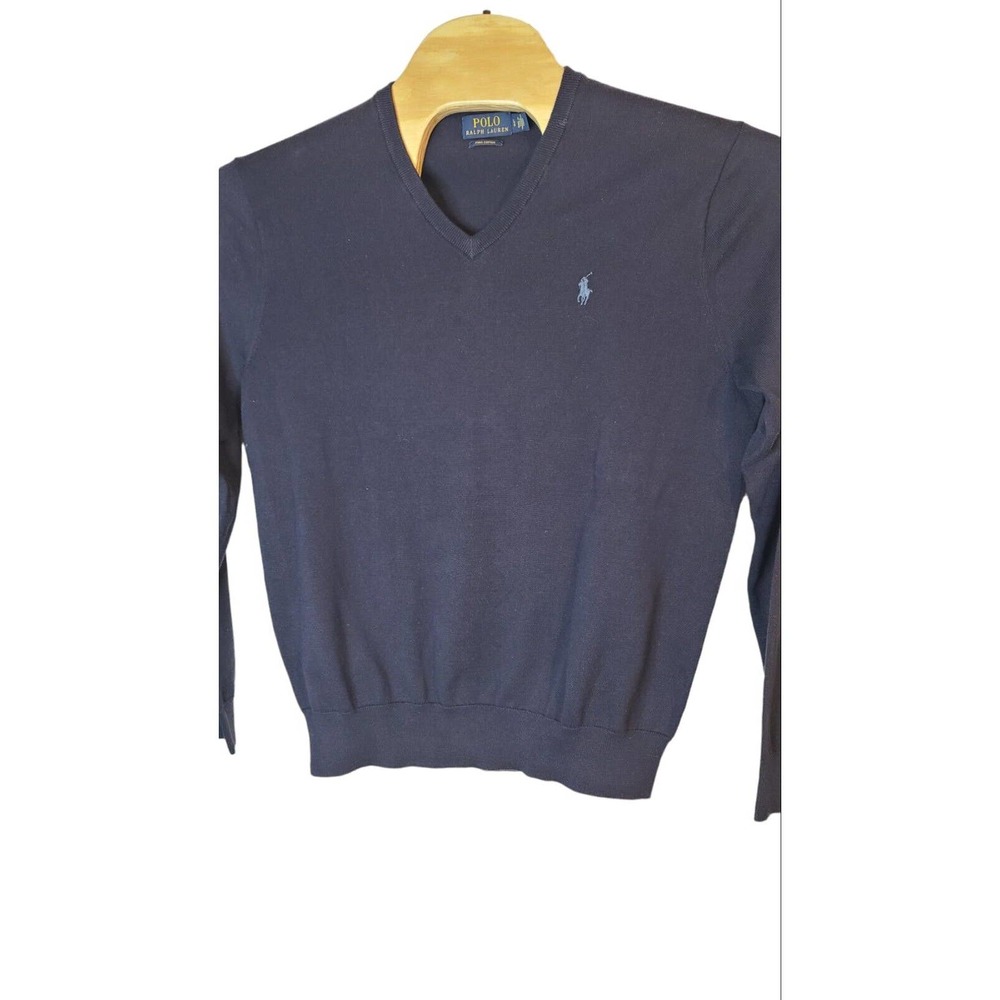 Rarely Used Polo by Ralph Lauren Pima Cotton V-Neck Sweater Navy Blue Size Large